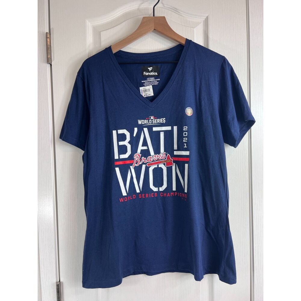Atlanta Braves Women's 2021 World Series Champions V-Neck T-Shirt Size XL